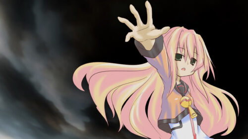 Anime Girl Reaching Out Under Stormy Sky Desktop Wallpaper