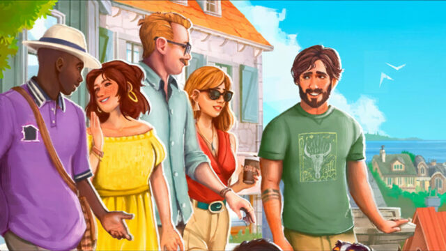 Group of Friends Walking in a Coastal Town Desktop Wallpaper