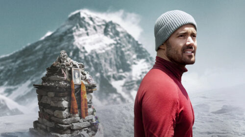 Mountain Climber with Memorial Shrine 4K Desktop Wallpaper