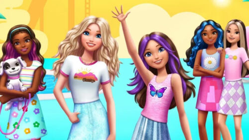 Cheerful Barbie Characters and Friends Desktop Wallpaper