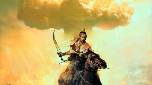 Warrior and Mushroom Cloud 4K Desktop Wallpaper