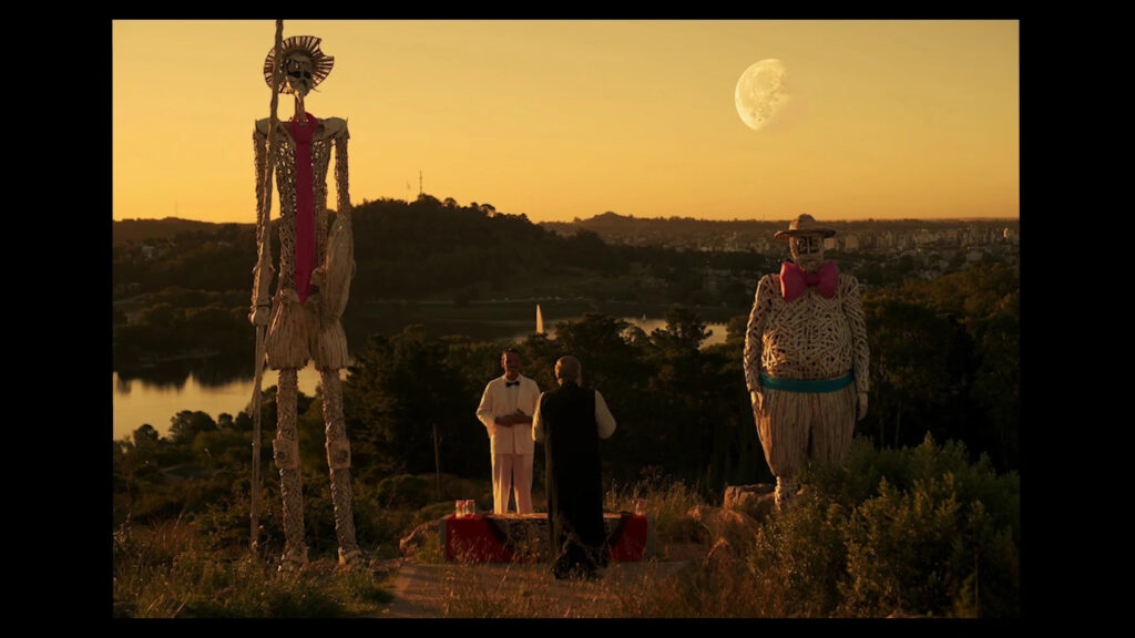 Surreal Sunset Hillside Ritual Landscape Desktop Wallpaper