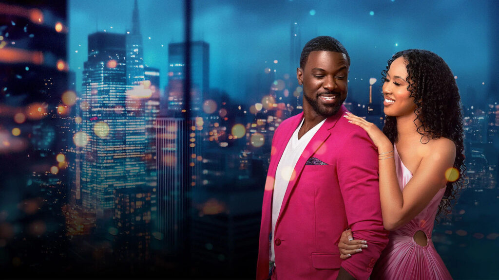 Romantic Couple Against City Night Skyline Desktop Wallpaper
