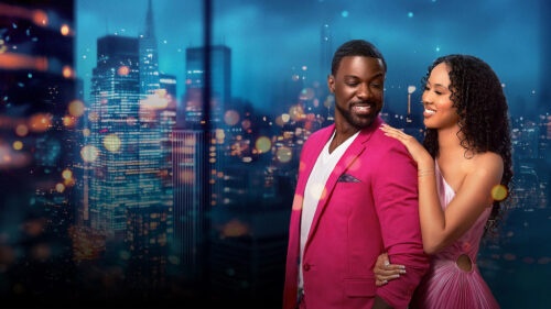 Romantic Couple Against City Night Skyline Desktop Wallpaper