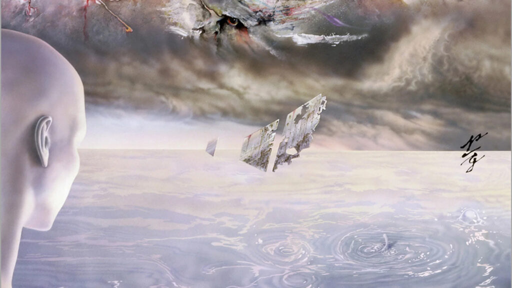 Surreal Dreamscape Figure Over Vast Waters Desktop Wallpaper