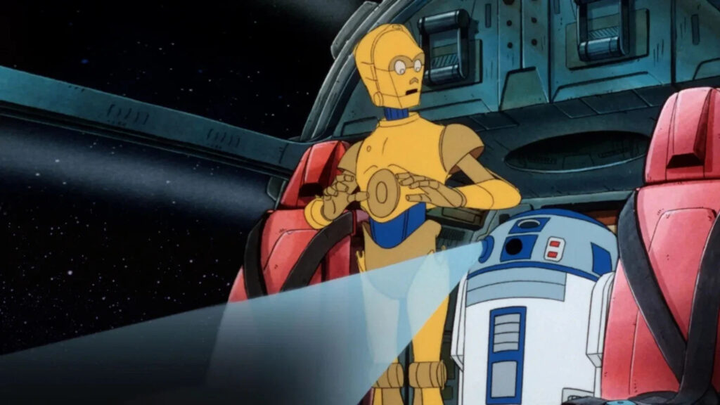 C-3PO and R2-D2 Inside a Spaceship Cockpit Desktop Wallpaper