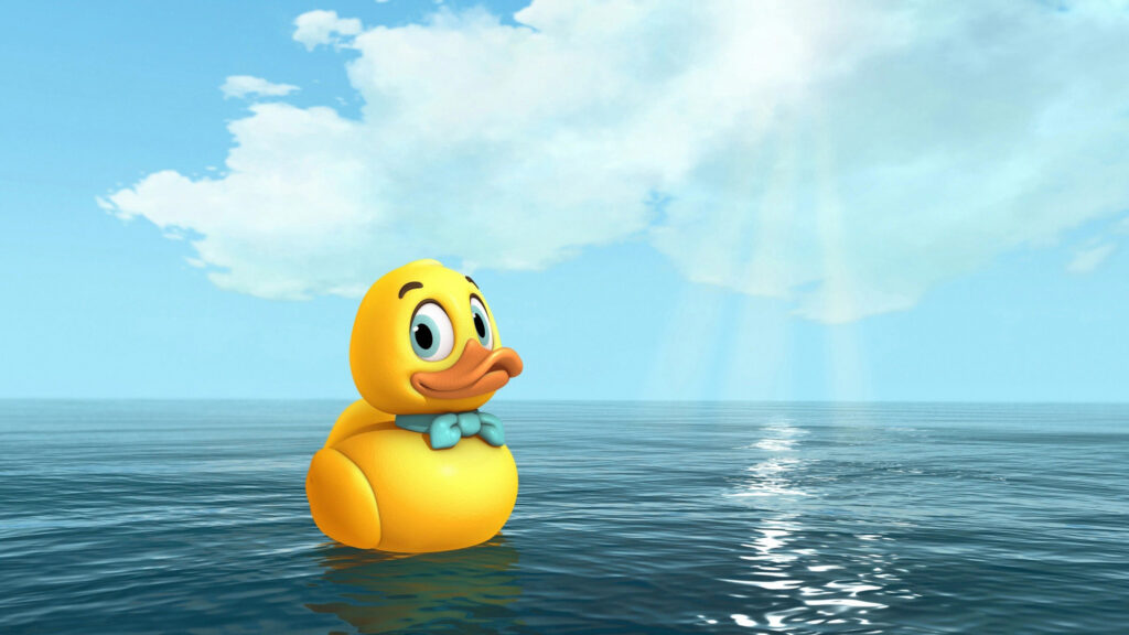 Cute Yellow Rubber Duck Floating on Calm Sea Desktop Wallpaper