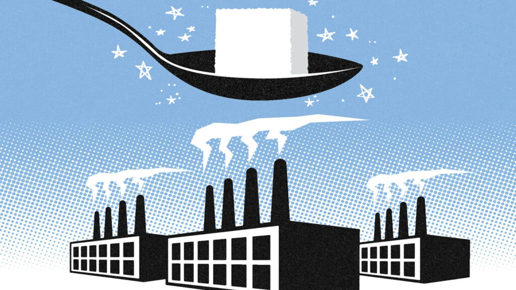 Minimalist Factory and Sugar Spoon Illustration Desktop Wallpaper