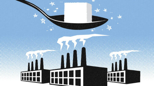 Minimalist Factory and Sugar Spoon Illustration Desktop Wallpaper