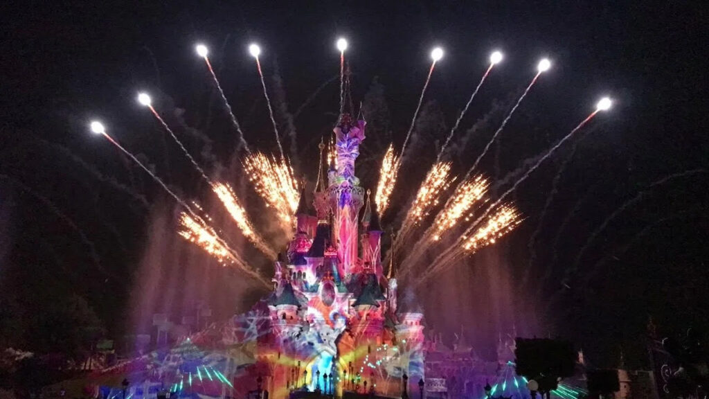 Magical Castle Fireworks Display Desktop Wallpaper