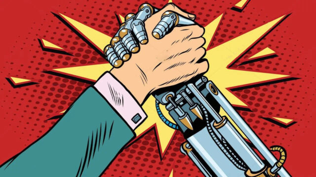 Human and Robot Handshake Pop Art Desktop Wallpaper