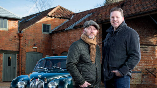 Tim Shaw and Fuzz Townshend with a Classic Car Desktop Wallpaper