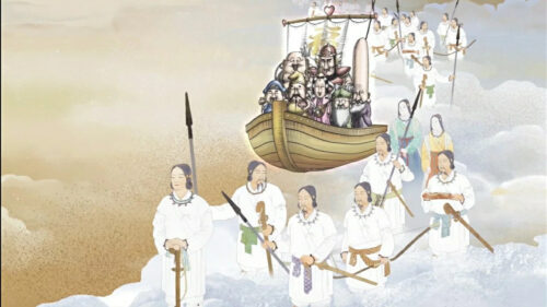 Floating Boat with Traditional Deities Desktop Wallpaper
