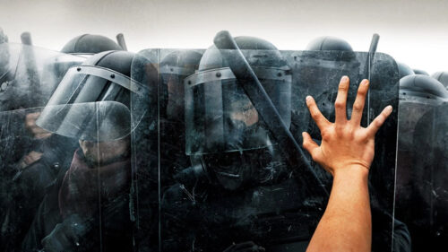 Anti-Riot Police Confrontation 16:9 Desktop Wallpaper