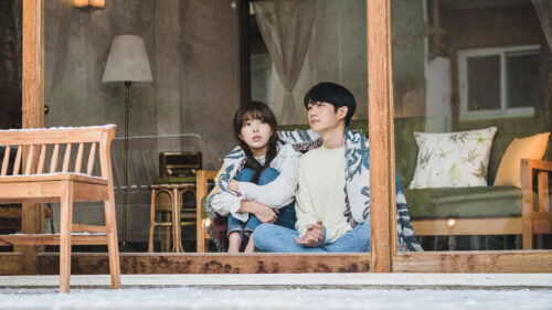 Snowy Day Couple Moment Desktop Wallpaper