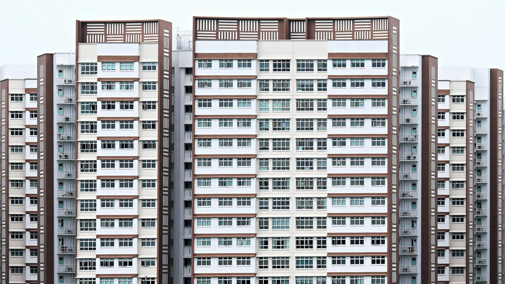 Modern Brutalist Architecture Apartment Complex Desktop Wallpaper