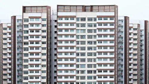 Modern Brutalist Architecture Apartment Complex Desktop Wallpaper