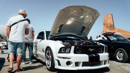 White Modified Ford Mustang Car at Air Show Desktop Wallpaper