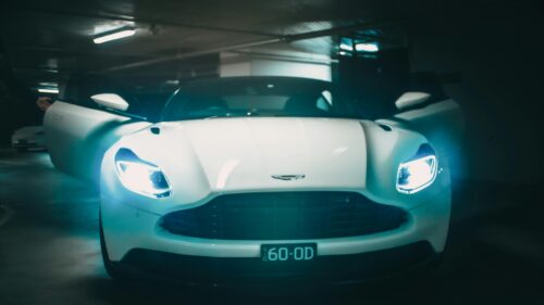 White Aston Martin DB11 Luxury Sports Car Interior Garage 4K Wallpaper