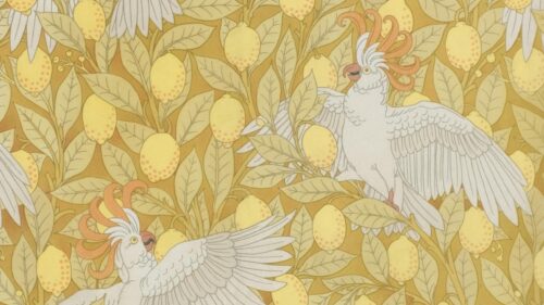 Vintage Botanical Lemon and Cockatoo Pattern Desktop Wallpaper