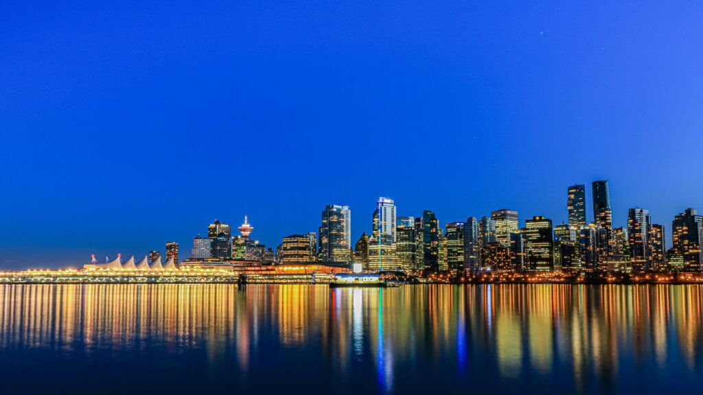 Vancouver Skyline at Twilight Blue Hour 4K Desktop Wallpaper