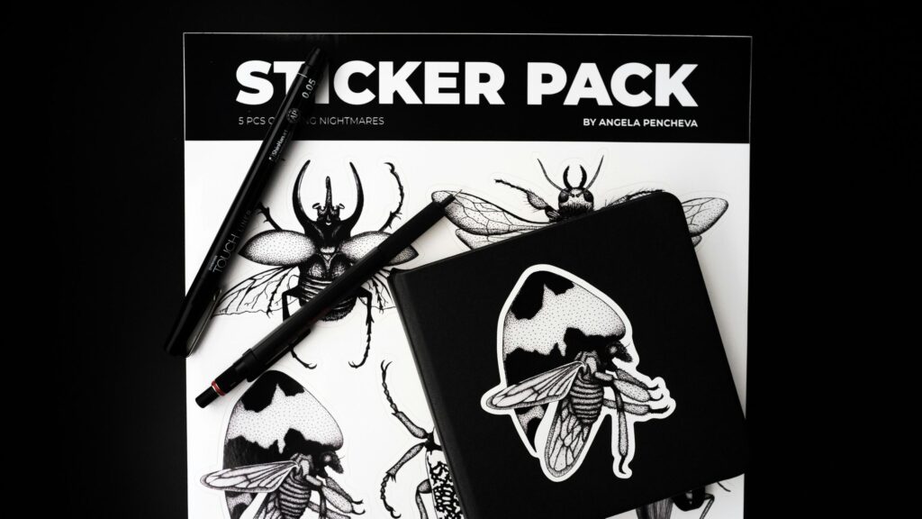 Sticker Pack and Fine Liner Pens Flatlay Aesthetic 4K Desktop Wallpaper