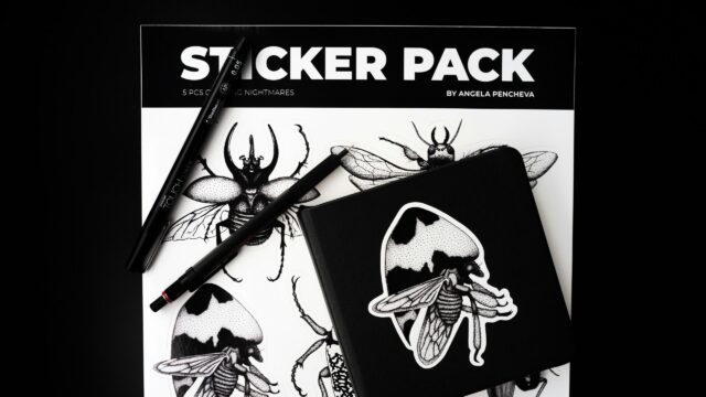 Sticker Pack and Fine Liner Pens Flatlay Aesthetic 4K Desktop Wallpaper