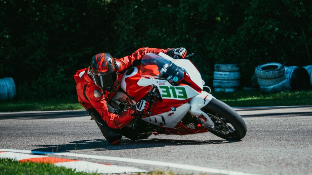 Red BMW S1000RR Superbike Racing Cornering 4K Wallpaper