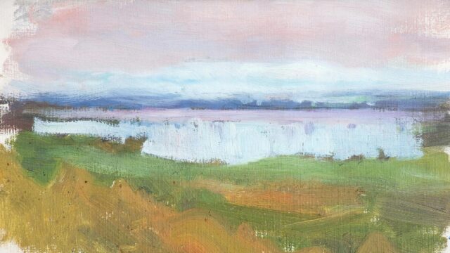 Impressionist Landscape Lake and Rolling Fields 4K Desktop Wallpaper