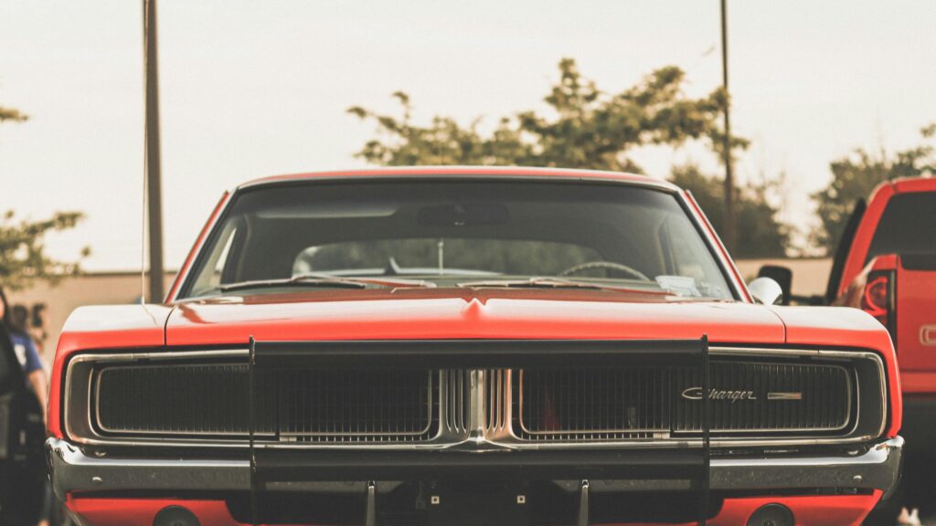 Classic Vintage Orange Dodge Charger Front Grille Desktop Wallpaper
