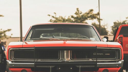 Classic Vintage Orange Dodge Charger Front Grille Desktop Wallpaper