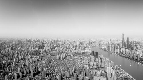 Stunning Aerial View of Shanghai Cityscape and Huangpu River PC Wallpaper