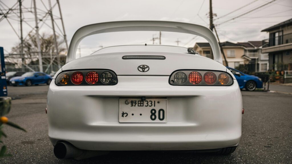 Stunning White Toyota Supra A80 Rear View 4K Desktop Wallpaper