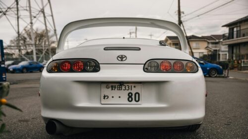 Stunning White Toyota Supra A80 Rear View 4K Desktop Wallpaper