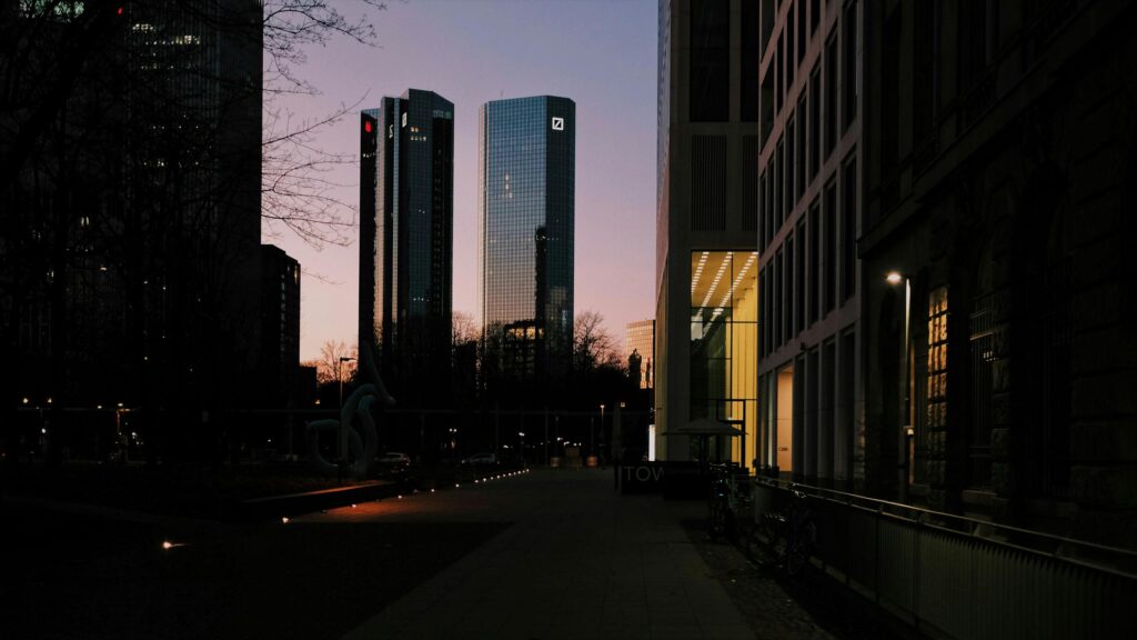 Frankfurt Skyline Twin Towers at Sunset Desktop Wallpaper