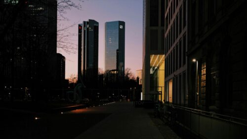 Frankfurt Skyline Twin Towers at Sunset Desktop Wallpaper