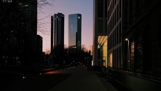 Frankfurt Skyline Twin Towers at Sunset Desktop Wallpaper