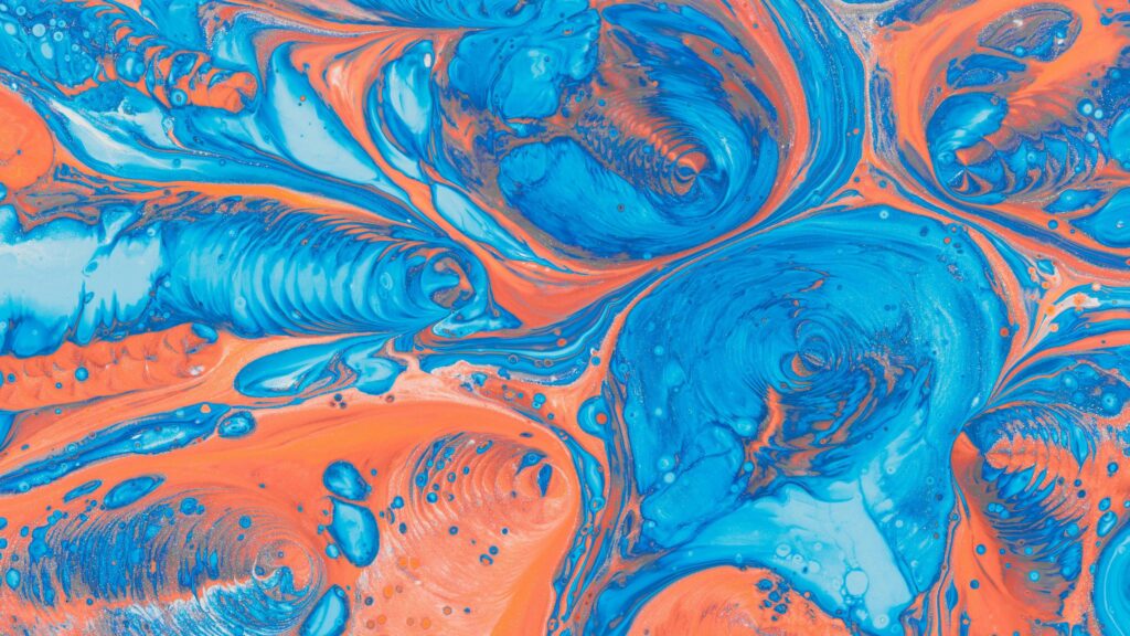 Abstract Fluid Swirls of Blue and Orange Artistic 4K Wallpaper