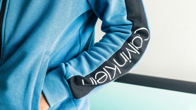 Calvin Klein Blue Hoodie Sleeve Close-Up 4K Wallpaper