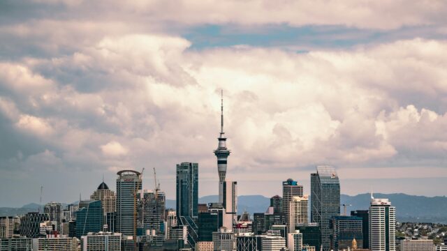 Stunning Auckland City Skyline with Iconic Sky Tower Desktop Wallpaper
