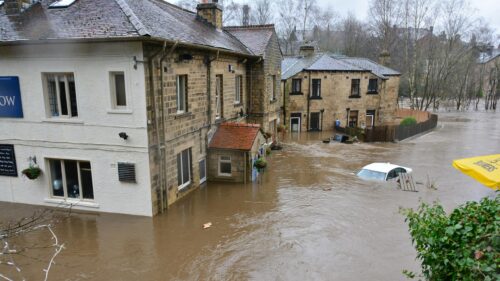 Severe River Flooding Submerging Houses and Car 4K Desktop Wallpaper