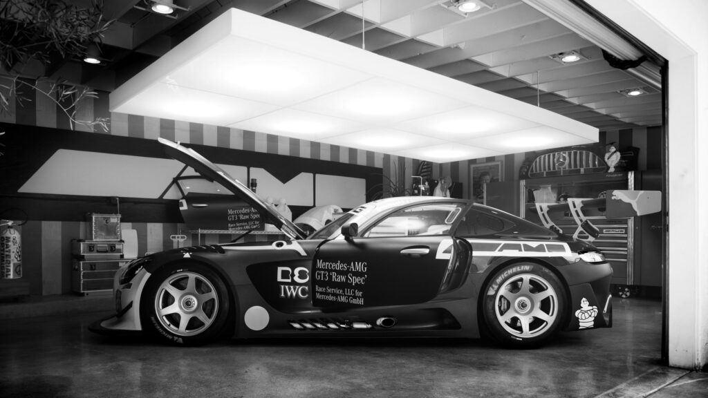 Mercedes-AMG GT3 Raw Spec Race Car in Garage 4K Wallpaper