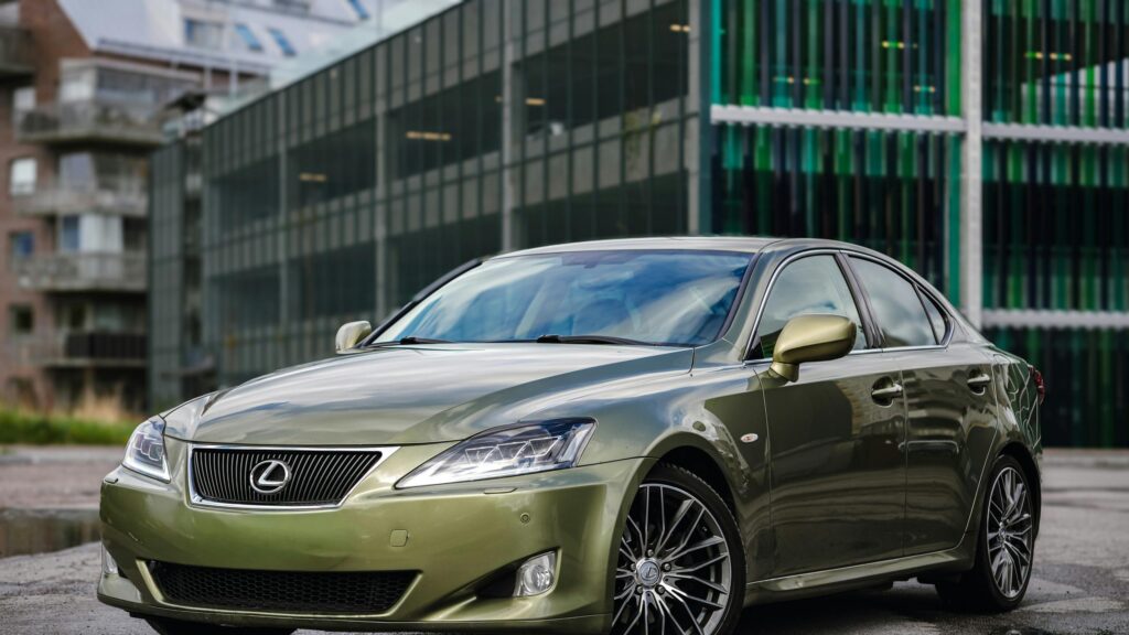 Olive Green Lexus IS Sedan Front View High-Resolution 4K Wallpaper