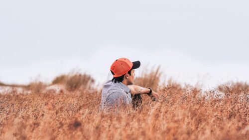 Young Man Relaxing in Golden Autumn Grass Meadow PC Wallpaper