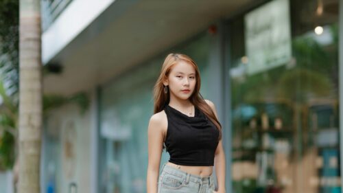 Beautiful Asian Young Woman in Black Top Desktop Wallpaper