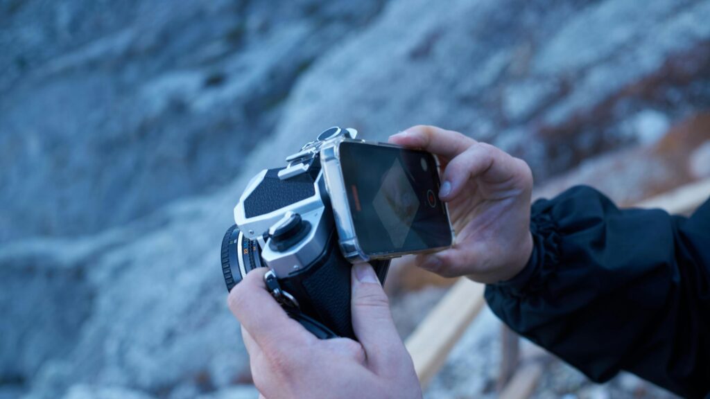 Close-Up of Photographer Capturing Vintage Camera Viewfinder PC Wallpaper