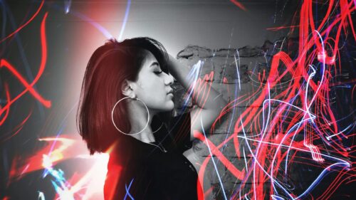 Woman With Neon Light Trails Artistic Black and White PC Wallpaper