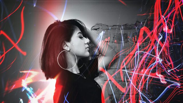 Woman With Neon Light Trails Artistic Black and White PC Wallpaper