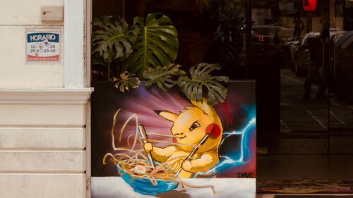 Pikachu Eating Ramen Street Art Aesthetic 4K Desktop Wallpaper
