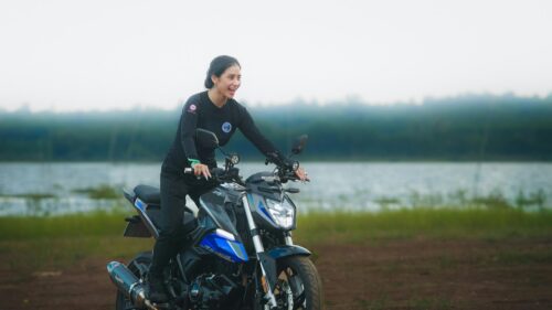Happy Girl Riding GPX Demon GR200R Motorcycle Desktop Wallpaper